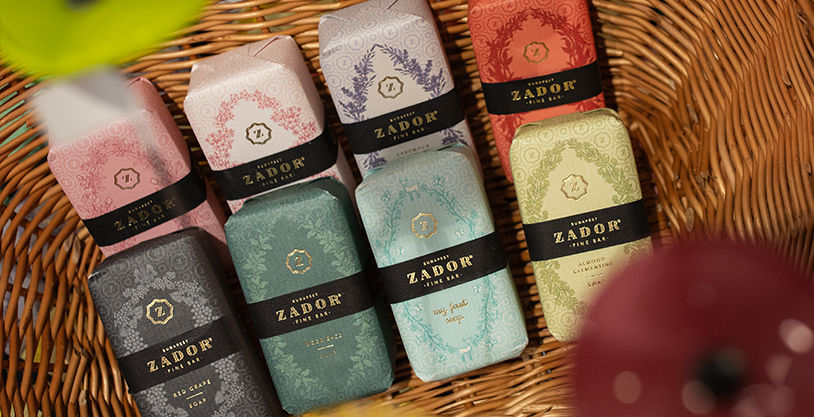 Hungarian Zador soaps in a gift basket at a Budapest gift shop