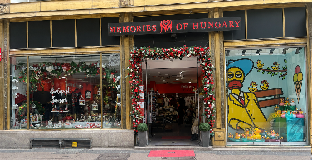 Storefront of the Memories of Hungary souvenir shop on Váci Street in Budapest